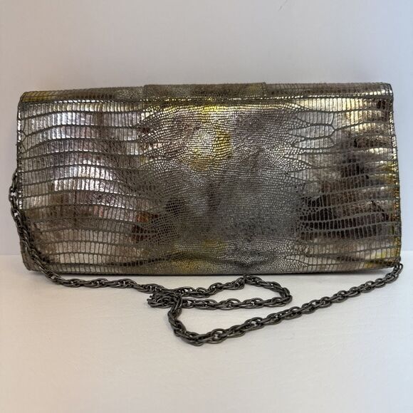 Todd Anthony Metallic Evening Bag Embossed Snakeskin Convertible Clutch Purse - Picture 6 of 11